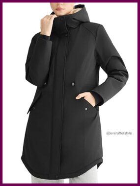 Fleece Lined Puffer Jacket Hooded Winter Coat Drawstring Waist